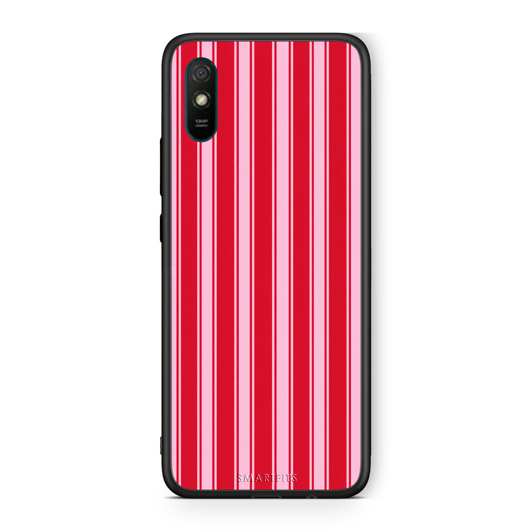 Θήκη Xiaomi Redmi 9A / 9AT Red and Pink Vertical Pinstripes από τη Smartfits με σχέδιο στο πίσω μέρος και μαύρο περίβλημα | Xiaomi Redmi 9A / 9AT Red and Pink Vertical Pinstripes case with colorful back and black bezels
