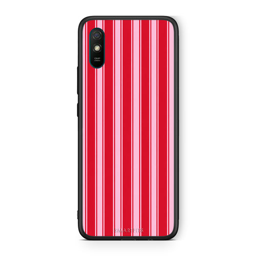 Θήκη Xiaomi Redmi 9A / 9AT Red and Pink Vertical Pinstripes από τη Smartfits με σχέδιο στο πίσω μέρος και μαύρο περίβλημα | Xiaomi Redmi 9A / 9AT Red and Pink Vertical Pinstripes case with colorful back and black bezels