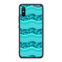 Thumbnail for Xiaomi Redmi 9A Swimming Dolphins θήκη από τη Smartfits με σχέδιο στο πίσω μέρος και μαύρο περίβλημα | Smartphone case with colorful back and black bezels by Smartfits