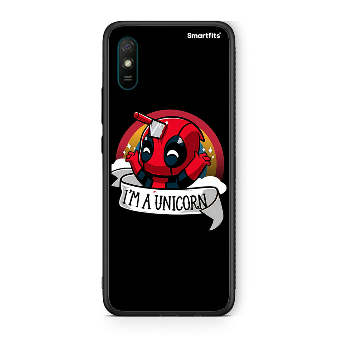 Xiaomi Redmi 9A Unicorn Deadpool θήκη από τη Smartfits με σχέδιο στο πίσω μέρος και μαύρο περίβλημα | Smartphone case with colorful back and black bezels by Smartfits