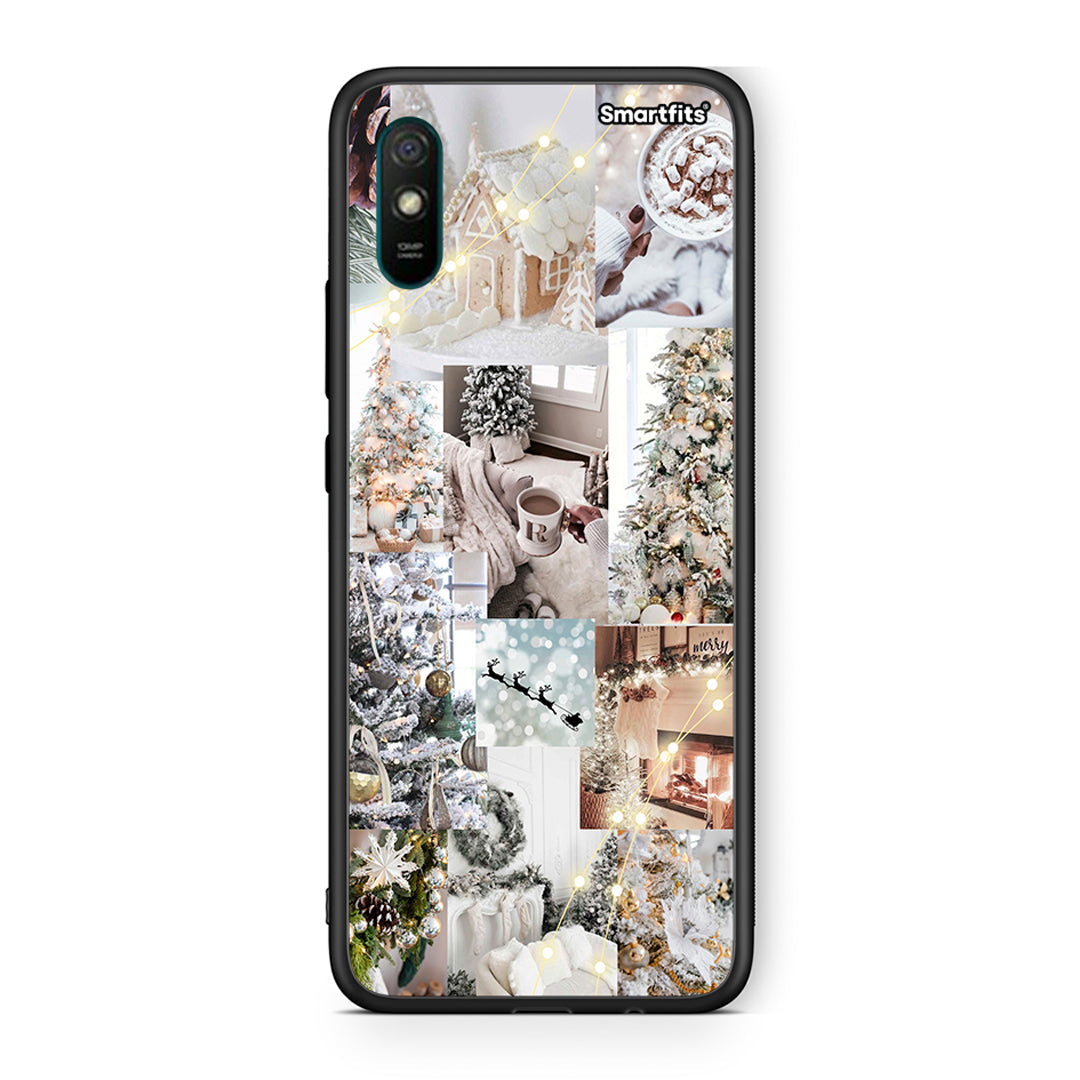 Xiaomi Redmi 9A White Christmas θήκη από τη Smartfits με σχέδιο στο πίσω μέρος και μαύρο περίβλημα | Smartphone case with colorful back and black bezels by Smartfits