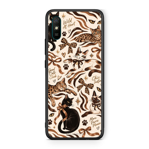 Θήκη Xiaomi Redmi 9A / 9AT Wild Cats and Animal Print Collage από τη Smartfits με σχέδιο στο πίσω μέρος και μαύρο περίβλημα | Xiaomi Redmi 9A / 9AT Wild Cats and Animal Print Collage case with colorful back and black bezels