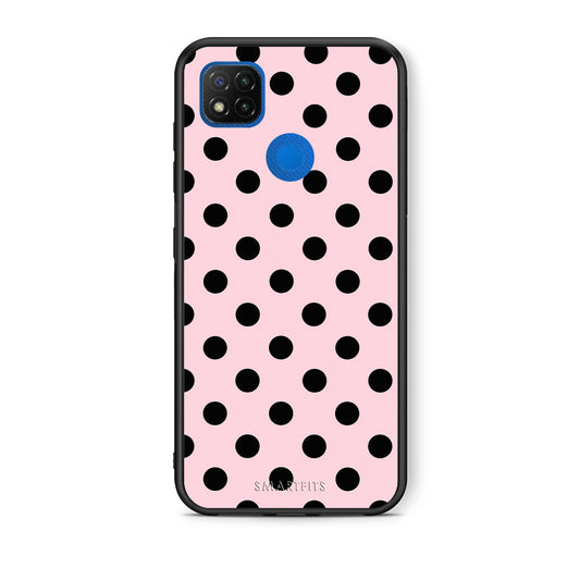 Θήκη Xiaomi Redmi 9C Black Polka Dots on Pink από τη Smartfits με σχέδιο στο πίσω μέρος και μαύρο περίβλημα | Xiaomi Redmi 9C Black Polka Dots on Pink case with colorful back and black bezels
