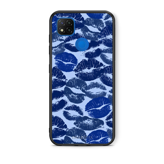 Θήκη Xiaomi Redmi 9C Blue Lipstick Kisses από τη Smartfits με σχέδιο στο πίσω μέρος και μαύρο περίβλημα | Xiaomi Redmi 9C Blue Lipstick Kisses case with colorful back and black bezels