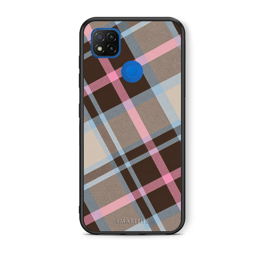 Θήκη Xiaomi Redmi 9C Brown Pink and Blue Diagonal Plaid από τη Smartfits με σχέδιο στο πίσω μέρος και μαύρο περίβλημα | Xiaomi Redmi 9C Brown Pink and Blue Diagonal Plaid case with colorful back and black bezels