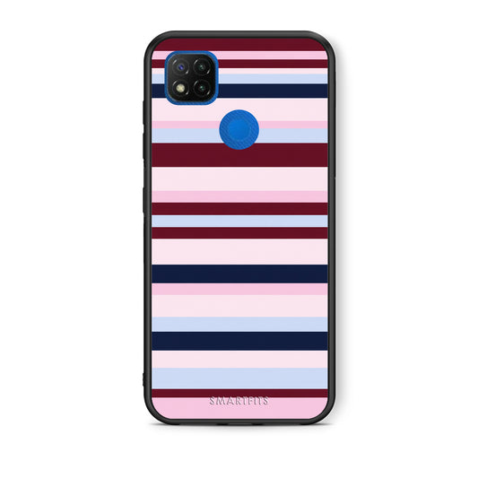 Θήκη Xiaomi Redmi 9C Burgundy Pink and Blue Horizontal Stripes από τη Smartfits με σχέδιο στο πίσω μέρος και μαύρο περίβλημα | Xiaomi Redmi 9C Burgundy Pink and Blue Horizontal Stripes case with colorful back and black bezels
