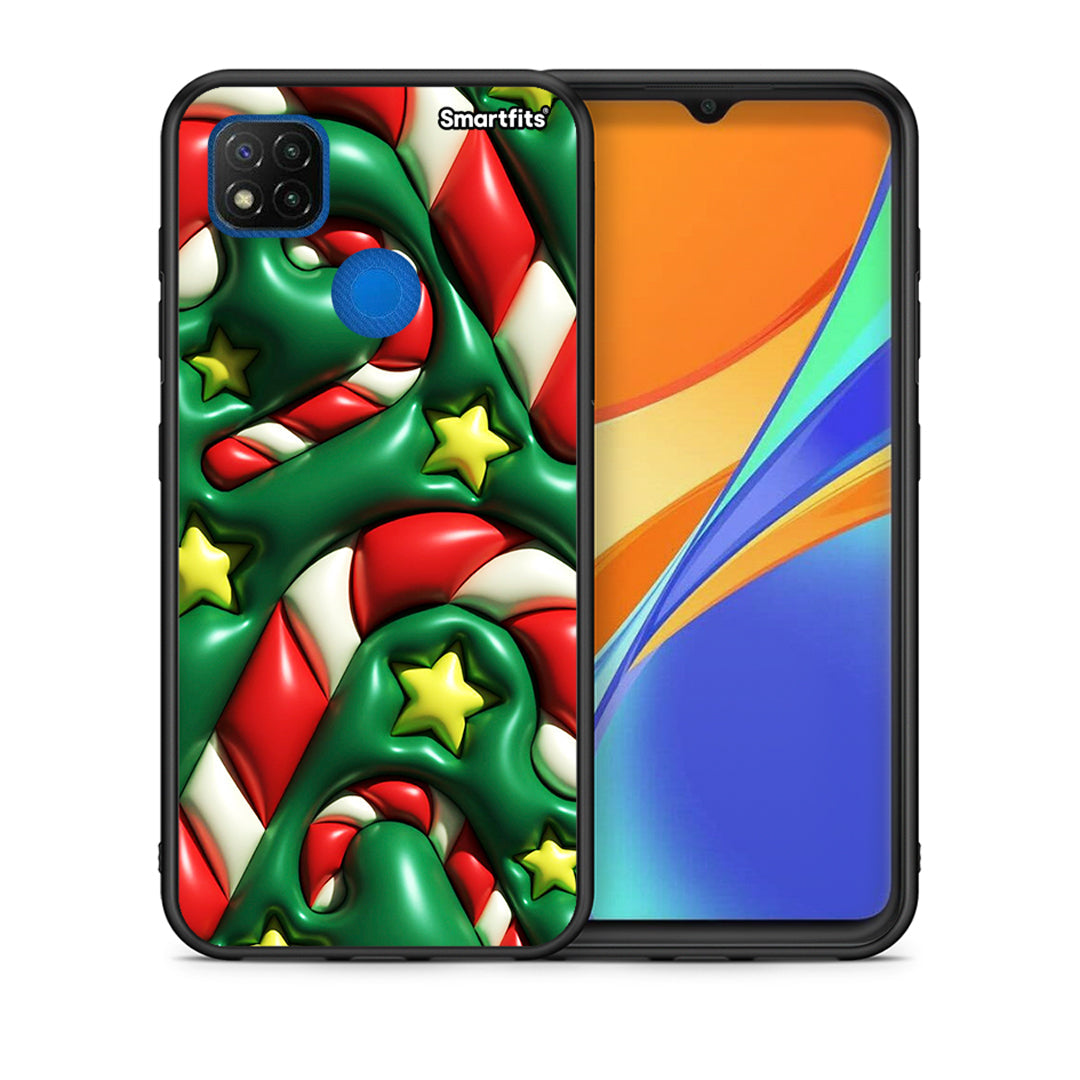 Θήκη Xiaomi Redmi 9C Christmas Bubbles από τη Smartfits με σχέδιο στο πίσω μέρος και μαύρο περίβλημα | Xiaomi Redmi 9C Christmas Bubbles case with colorful back and black bezels