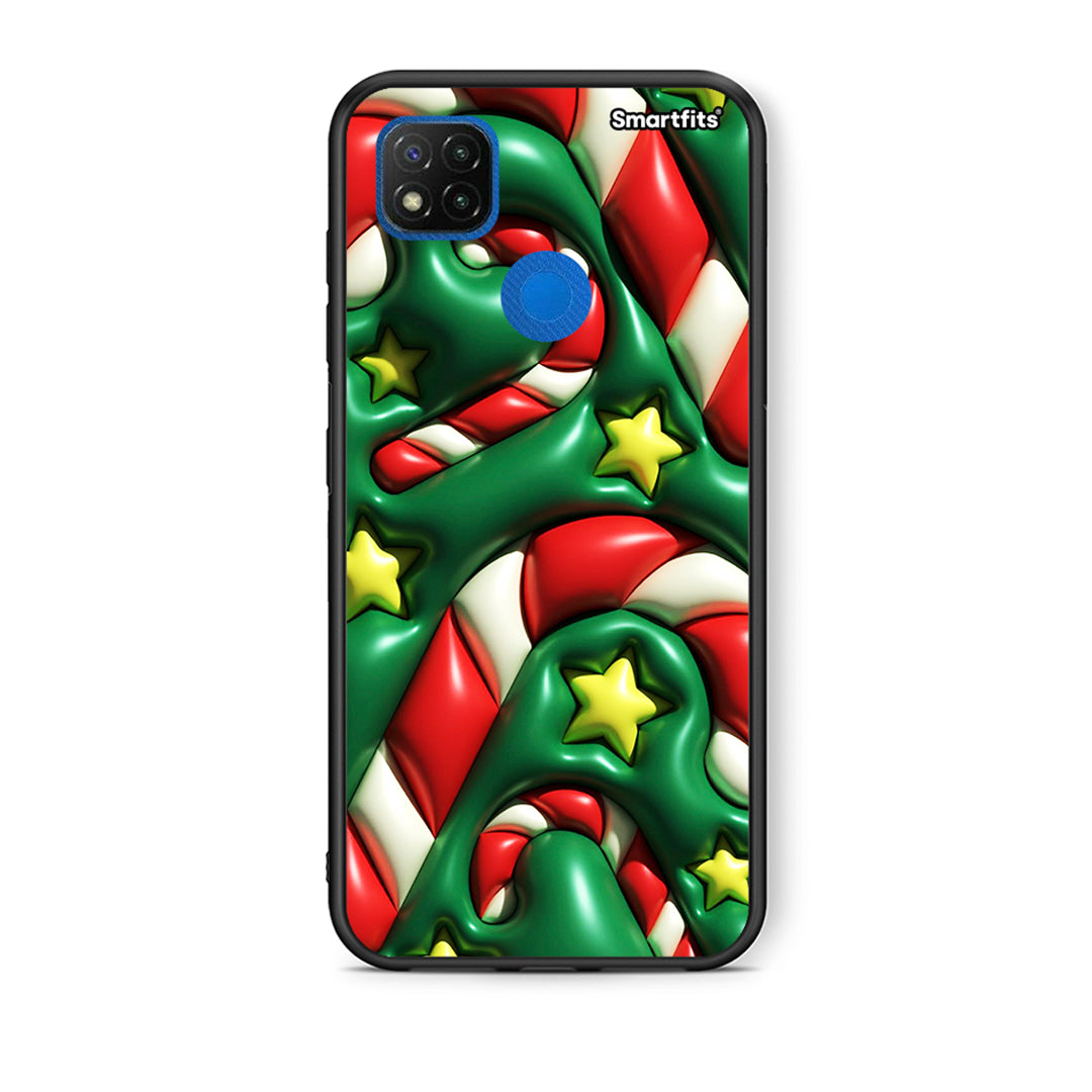 Θήκη Xiaomi Redmi 9C Christmas Bubbles από τη Smartfits με σχέδιο στο πίσω μέρος και μαύρο περίβλημα | Xiaomi Redmi 9C Christmas Bubbles case with colorful back and black bezels