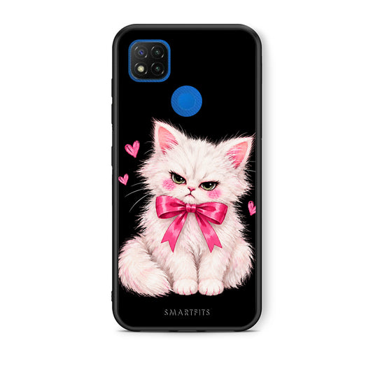 Θήκη Xiaomi Redmi 9C Grumpy Party Kitten on Black από τη Smartfits με σχέδιο στο πίσω μέρος και μαύρο περίβλημα | Xiaomi Redmi 9C Grumpy Party Kitten on Black case with colorful back and black bezels