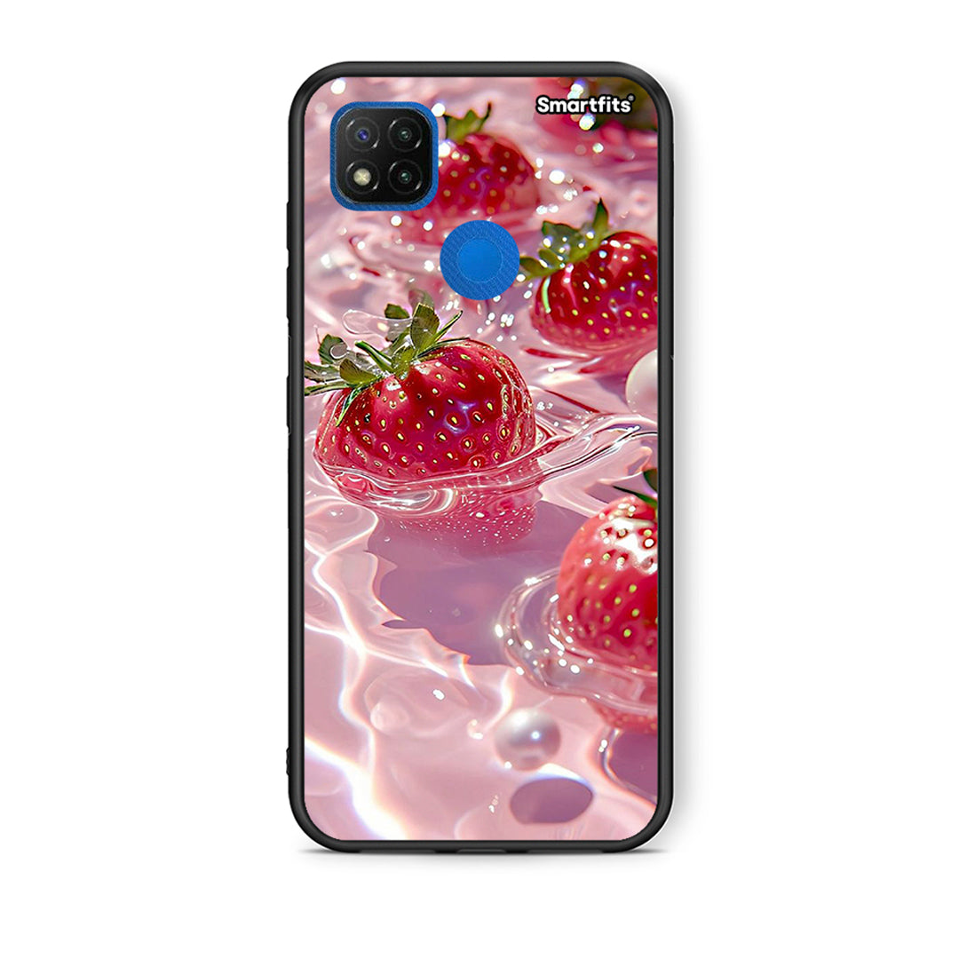 Θήκη Xiaomi Redmi 9C Juicy Strawberries από τη Smartfits με σχέδιο στο πίσω μέρος και μαύρο περίβλημα | Xiaomi Redmi 9C Juicy Strawberries case with colorful back and black bezels