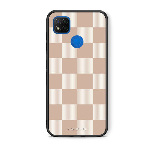 Θήκη Xiaomi Redmi 9C Latte and Cream Striped Checks από τη Smartfits με σχέδιο στο πίσω μέρος και μαύρο περίβλημα | Xiaomi Redmi 9C Latte and Cream Striped Checks case with colorful back and black bezels