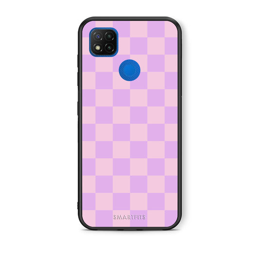 Θήκη Xiaomi Redmi 9C Lavender and Pink Checkerboard από τη Smartfits με σχέδιο στο πίσω μέρος και μαύρο περίβλημα | Xiaomi Redmi 9C Lavender and Pink Checkerboard case with colorful back and black bezels