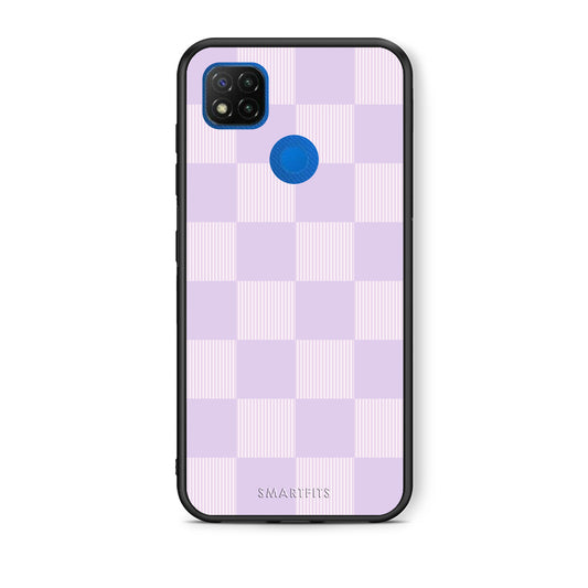 Θήκη Xiaomi Redmi 9C Lilac and Cream Striped Checks από τη Smartfits με σχέδιο στο πίσω μέρος και μαύρο περίβλημα | Xiaomi Redmi 9C Lilac and Cream Striped Checks case with colorful back and black bezels