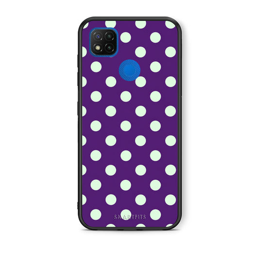Θήκη Xiaomi Redmi 9C Mint Polka Dots on Purple από τη Smartfits με σχέδιο στο πίσω μέρος και μαύρο περίβλημα | Xiaomi Redmi 9C Mint Polka Dots on Purple case with colorful back and black bezels
