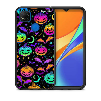 Θήκη Xiaomi Redmi 9C Neon Halloween από τη Smartfits με σχέδιο στο πίσω μέρος και μαύρο περίβλημα | Xiaomi Redmi 9C Neon Halloween case with colorful back and black bezels