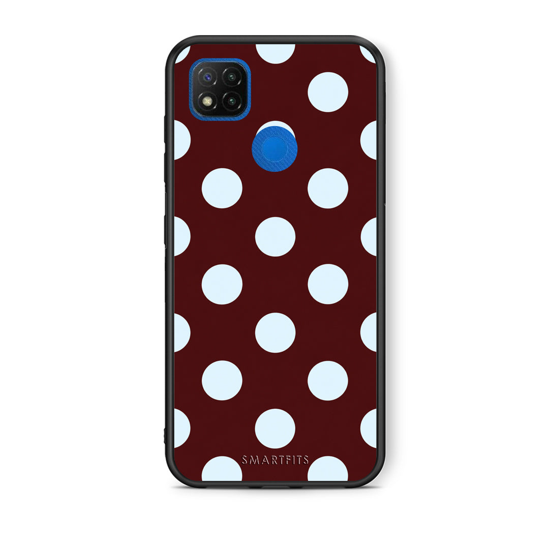 Θήκη Xiaomi Redmi 9C Pale Blue Large Polka Dots on Burgundy από τη Smartfits με σχέδιο στο πίσω μέρος και μαύρο περίβλημα | Xiaomi Redmi 9C Pale Blue Large Polka Dots on Burgundy case with colorful back and black bezels
