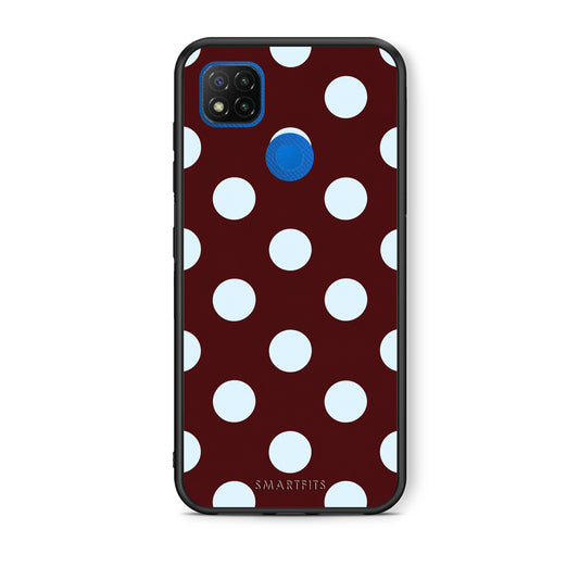 Θήκη Xiaomi Redmi 9C Pale Blue Large Polka Dots on Burgundy από τη Smartfits με σχέδιο στο πίσω μέρος και μαύρο περίβλημα | Xiaomi Redmi 9C Pale Blue Large Polka Dots on Burgundy case with colorful back and black bezels