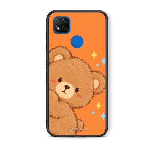 Θήκη Xiaomi Redmi 9C Peekaboo Teddy on Orange από τη Smartfits με σχέδιο στο πίσω μέρος και μαύρο περίβλημα | Xiaomi Redmi 9C Peekaboo Teddy on Orange case with colorful back and black bezels