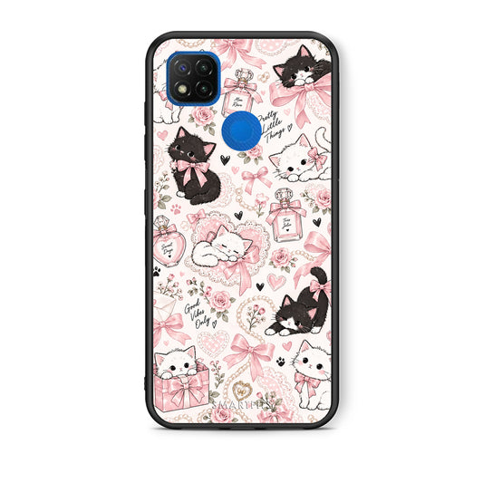 Θήκη Xiaomi Redmi 9C Pink Bows and Kittens Collage από τη Smartfits με σχέδιο στο πίσω μέρος και μαύρο περίβλημα | Xiaomi Redmi 9C Pink Bows and Kittens Collage case with colorful back and black bezels