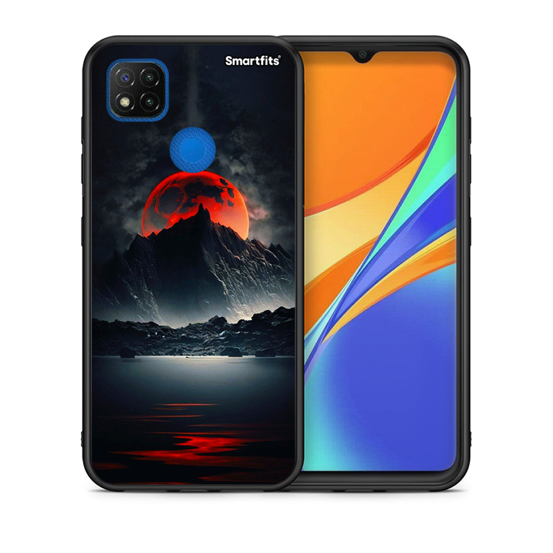 Θήκη Xiaomi Redmi 9C Red Full Moon από τη Smartfits με σχέδιο στο πίσω μέρος και μαύρο περίβλημα | Xiaomi Redmi 9C Red Full Moon case with colorful back and black bezels