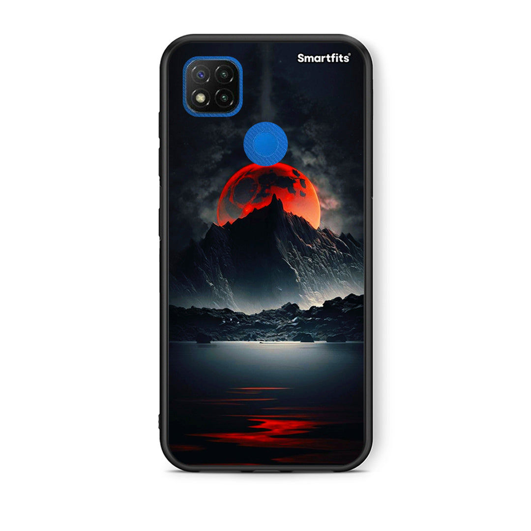 Θήκη Xiaomi Redmi 9C Red Full Moon από τη Smartfits με σχέδιο στο πίσω μέρος και μαύρο περίβλημα | Xiaomi Redmi 9C Red Full Moon case with colorful back and black bezels