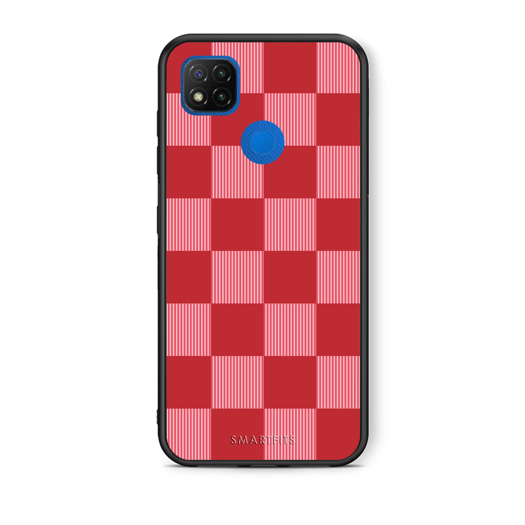Θήκη Xiaomi Redmi 9C Red and Pink Striped Checks από τη Smartfits με σχέδιο στο πίσω μέρος και μαύρο περίβλημα | Xiaomi Redmi 9C Red and Pink Striped Checks case with colorful back and black bezels