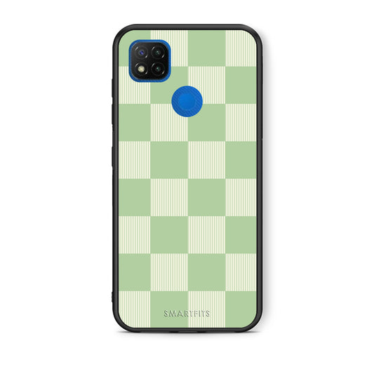 Θήκη Xiaomi Redmi 9C Sage and Cream Striped Checks από τη Smartfits με σχέδιο στο πίσω μέρος και μαύρο περίβλημα | Xiaomi Redmi 9C Sage and Cream Striped Checks case with colorful back and black bezels