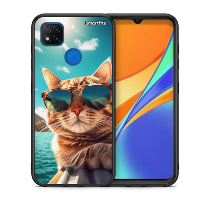 Θήκη Xiaomi Redmi 9C Summer Cat από τη Smartfits με σχέδιο στο πίσω μέρος και μαύρο περίβλημα | Xiaomi Redmi 9C Summer Cat case with colorful back and black bezels