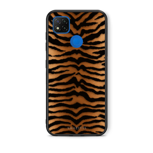 Θήκη Xiaomi Redmi 9C Tiger Print Orange and Black από τη Smartfits με σχέδιο στο πίσω μέρος και μαύρο περίβλημα | Xiaomi Redmi 9C Tiger Print Orange and Black case with colorful back and black bezels