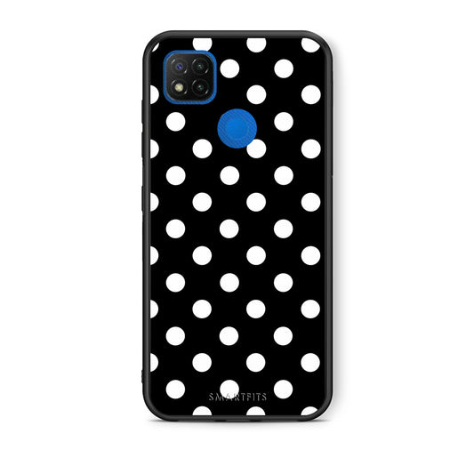 Θήκη Xiaomi Redmi 9C White Polka Dots on Black από τη Smartfits με σχέδιο στο πίσω μέρος και μαύρο περίβλημα | Xiaomi Redmi 9C White Polka Dots on Black case with colorful back and black bezels