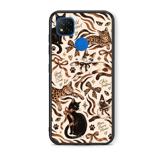 Θήκη Xiaomi Redmi 9C Wild Cats and Animal Print Collage από τη Smartfits με σχέδιο στο πίσω μέρος και μαύρο περίβλημα | Xiaomi Redmi 9C Wild Cats and Animal Print Collage case with colorful back and black bezels