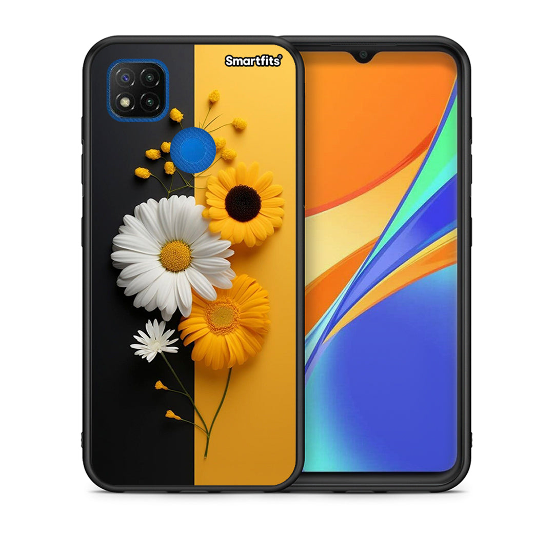 Θήκη Xiaomi Redmi 9C Yellow Daisies από τη Smartfits με σχέδιο στο πίσω μέρος και μαύρο περίβλημα | Xiaomi Redmi 9C Yellow Daisies case with colorful back and black bezels