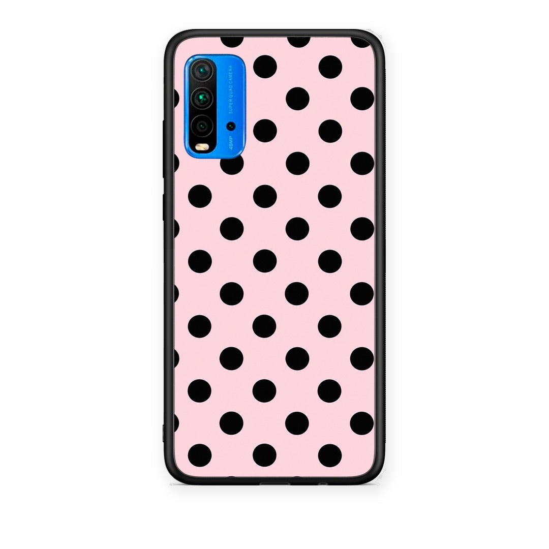 Θήκη Xiaomi Redmi 9T Black Polka Dots on Pink από τη Smartfits με σχέδιο στο πίσω μέρος και μαύρο περίβλημα | Xiaomi Redmi 9T Black Polka Dots on Pink case with colorful back and black bezels