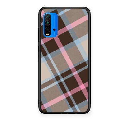 Θήκη Xiaomi Redmi 9T Brown Pink and Blue Diagonal Plaid από τη Smartfits με σχέδιο στο πίσω μέρος και μαύρο περίβλημα | Xiaomi Redmi 9T Brown Pink and Blue Diagonal Plaid case with colorful back and black bezels