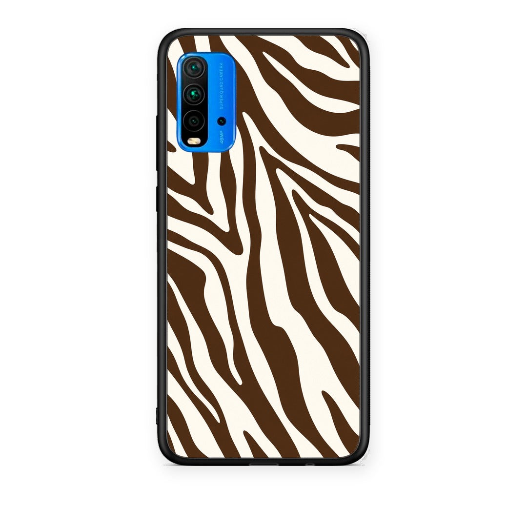 Θήκη Xiaomi Poco M3 Brown and Cream Zebra Stripes από τη Smartfits με σχέδιο στο πίσω μέρος και μαύρο περίβλημα | Xiaomi Poco M3 Brown and Cream Zebra Stripes case with colorful back and black bezels