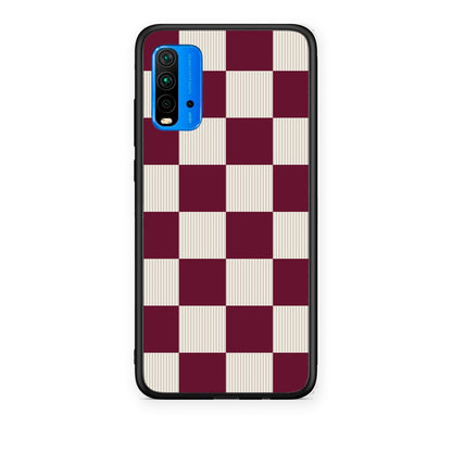 Θήκη Xiaomi Redmi 9T Burgundy and Cream Striped Checks από τη Smartfits με σχέδιο στο πίσω μέρος και μαύρο περίβλημα | Xiaomi Redmi 9T Burgundy and Cream Striped Checks case with colorful back and black bezels