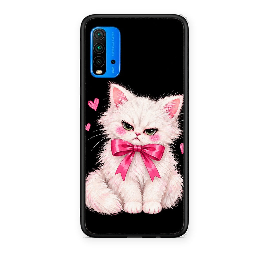Θήκη Xiaomi Poco M3 Grumpy Party Kitten on Black από τη Smartfits με σχέδιο στο πίσω μέρος και μαύρο περίβλημα | Xiaomi Poco M3 Grumpy Party Kitten on Black case with colorful back and black bezels