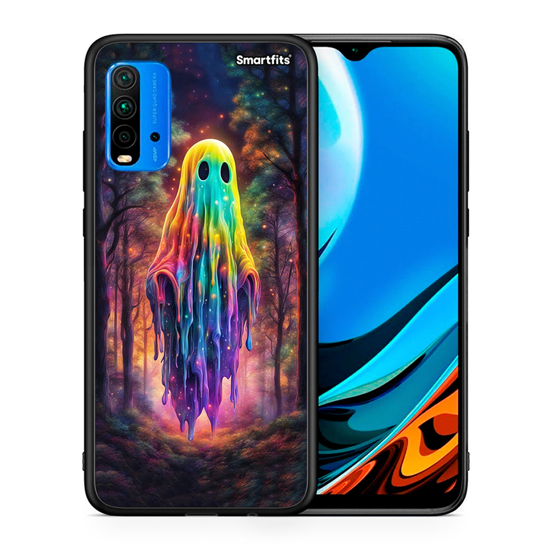 Θήκη Xiaomi Redmi 9T Halloween Ghost από τη Smartfits με σχέδιο στο πίσω μέρος και μαύρο περίβλημα | Xiaomi Redmi 9T Halloween Ghost case with colorful back and black bezels