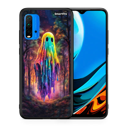 Θήκη Xiaomi Redmi 9T Halloween Ghost από τη Smartfits με σχέδιο στο πίσω μέρος και μαύρο περίβλημα | Xiaomi Redmi 9T Halloween Ghost case with colorful back and black bezels