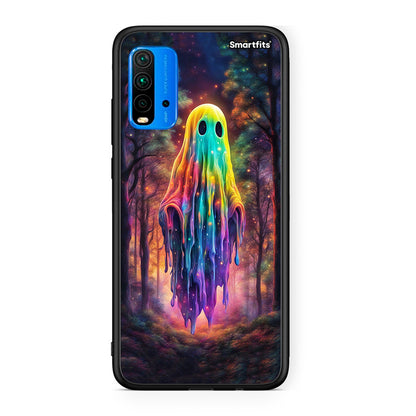 Xiaomi Redmi 9T Halloween Ghost θήκη από τη Smartfits με σχέδιο στο πίσω μέρος και μαύρο περίβλημα | Smartphone case with colorful back and black bezels by Smartfits