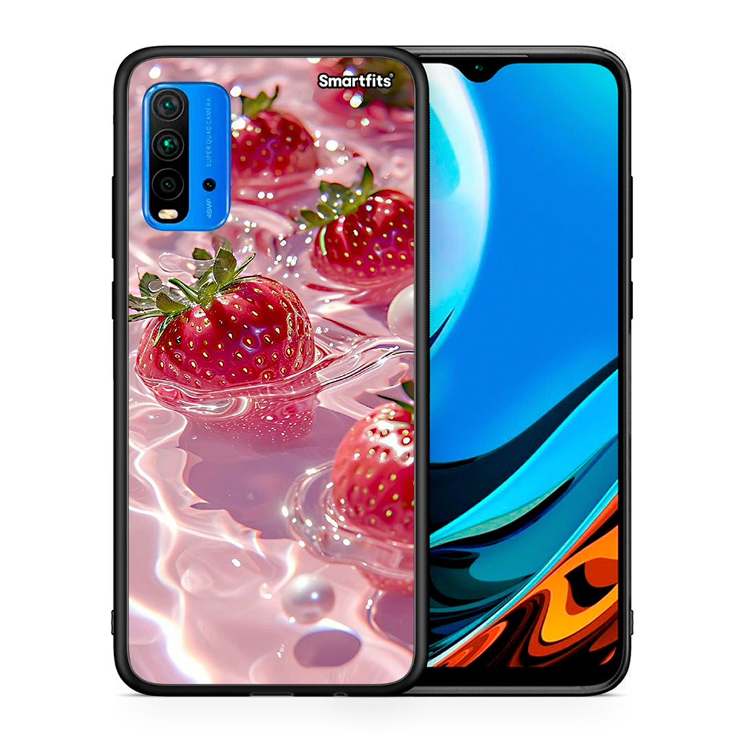 Θήκη Xiaomi Redmi 9T Juicy Strawberries από τη Smartfits με σχέδιο στο πίσω μέρος και μαύρο περίβλημα | Xiaomi Redmi 9T Juicy Strawberries case with colorful back and black bezels