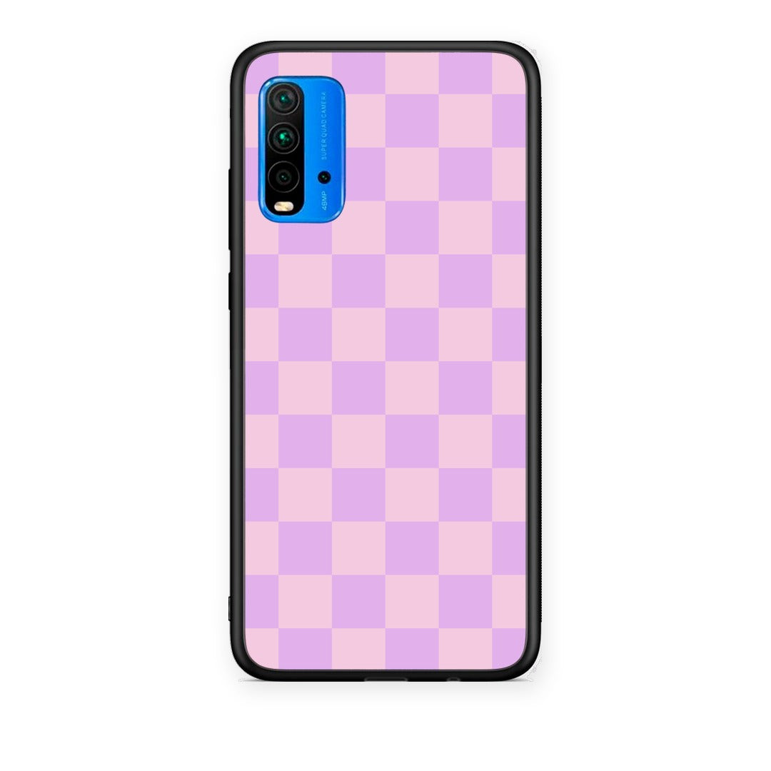 Θήκη Xiaomi Redmi 9T Lavender and Pink Checkerboard από τη Smartfits με σχέδιο στο πίσω μέρος και μαύρο περίβλημα | Xiaomi Redmi 9T Lavender and Pink Checkerboard case with colorful back and black bezels