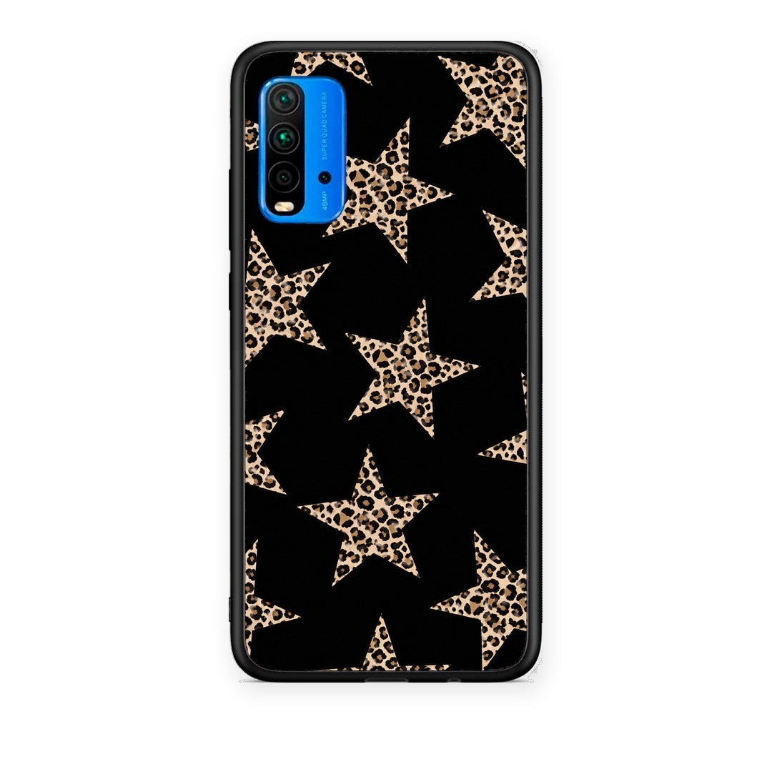 Θήκη Xiaomi Poco M3 Leopard Stars on Black από τη Smartfits με σχέδιο στο πίσω μέρος και μαύρο περίβλημα | Xiaomi Poco M3 Leopard Stars on Black case with colorful back and black bezels