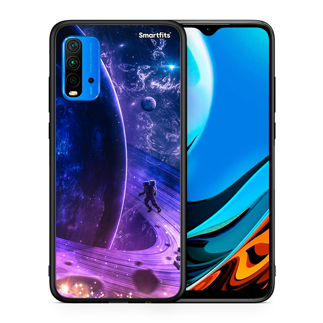 Θήκη Xiaomi Redmi 9T Lost Astronaut από τη Smartfits με σχέδιο στο πίσω μέρος και μαύρο περίβλημα | Xiaomi Redmi 9T Lost Astronaut case with colorful back and black bezels