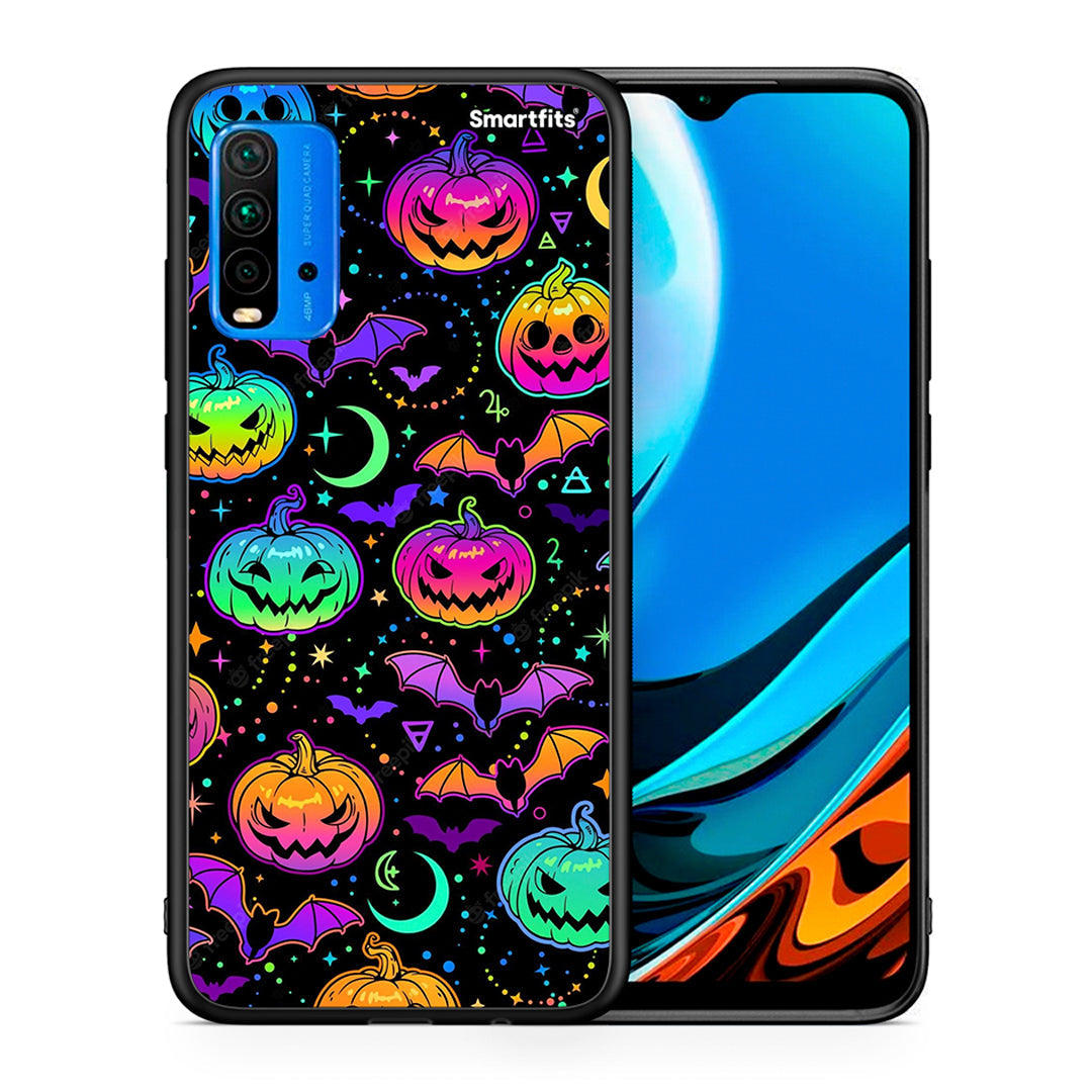 Θήκη Xiaomi Redmi 9T Neon Halloween από τη Smartfits με σχέδιο στο πίσω μέρος και μαύρο περίβλημα | Xiaomi Redmi 9T Neon Halloween case with colorful back and black bezels