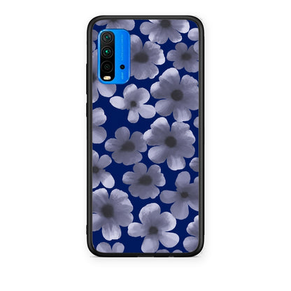 Θήκη Xiaomi Poco M3 Pale Blue Flowers on Navy από τη Smartfits με σχέδιο στο πίσω μέρος και μαύρο περίβλημα | Xiaomi Poco M3 Pale Blue Flowers on Navy case with colorful back and black bezels