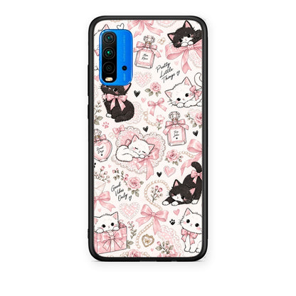 Θήκη Xiaomi Redmi 9T Pink Bows and Kittens Collage από τη Smartfits με σχέδιο στο πίσω μέρος και μαύρο περίβλημα | Xiaomi Redmi 9T Pink Bows and Kittens Collage case with colorful back and black bezels
