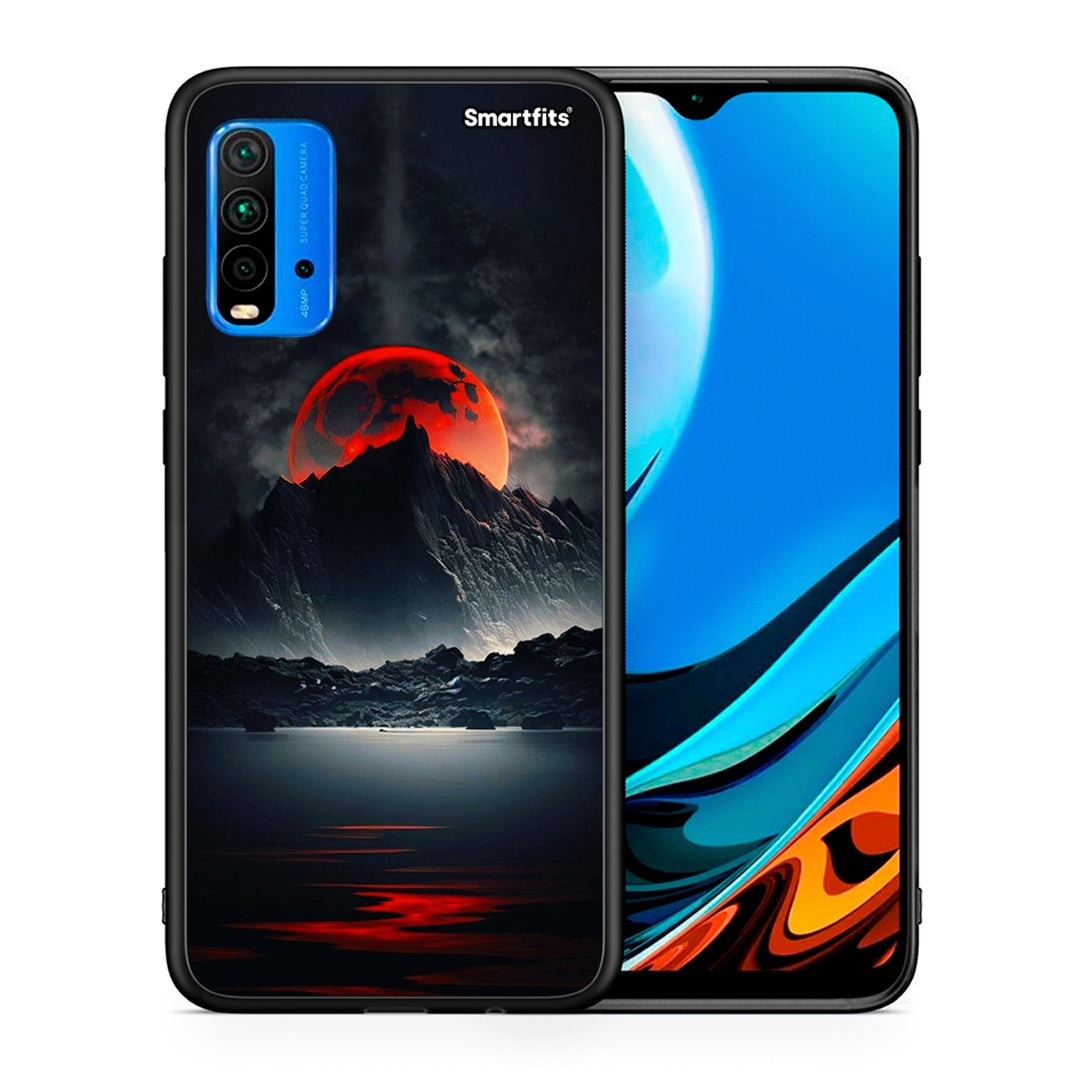 Θήκη Xiaomi Redmi 9T Red Full Moon από τη Smartfits με σχέδιο στο πίσω μέρος και μαύρο περίβλημα | Xiaomi Redmi 9T Red Full Moon case with colorful back and black bezels
