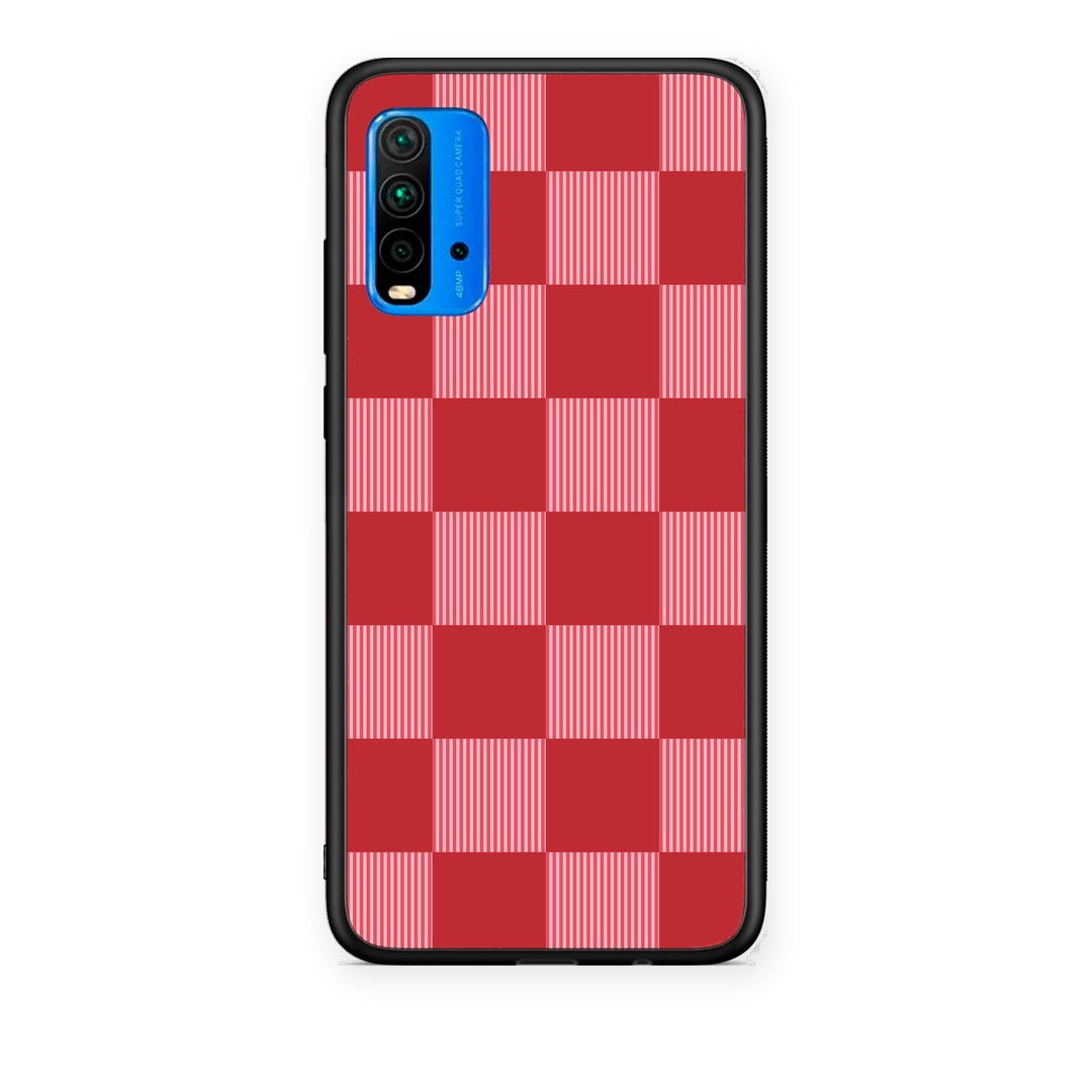 Θήκη Xiaomi Redmi 9T Red and Pink Striped Checks από τη Smartfits με σχέδιο στο πίσω μέρος και μαύρο περίβλημα | Xiaomi Redmi 9T Red and Pink Striped Checks case with colorful back and black bezels