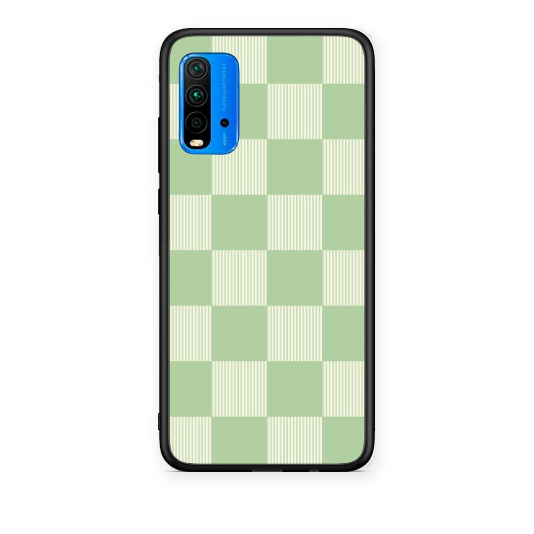 Θήκη Xiaomi Poco M3 Sage and Cream Striped Checks από τη Smartfits με σχέδιο στο πίσω μέρος και μαύρο περίβλημα | Xiaomi Poco M3 Sage and Cream Striped Checks case with colorful back and black bezels